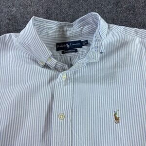Ralph Lauren Button Down Shirt Mens L Blue White Striped Classic Fit Flesh Pony